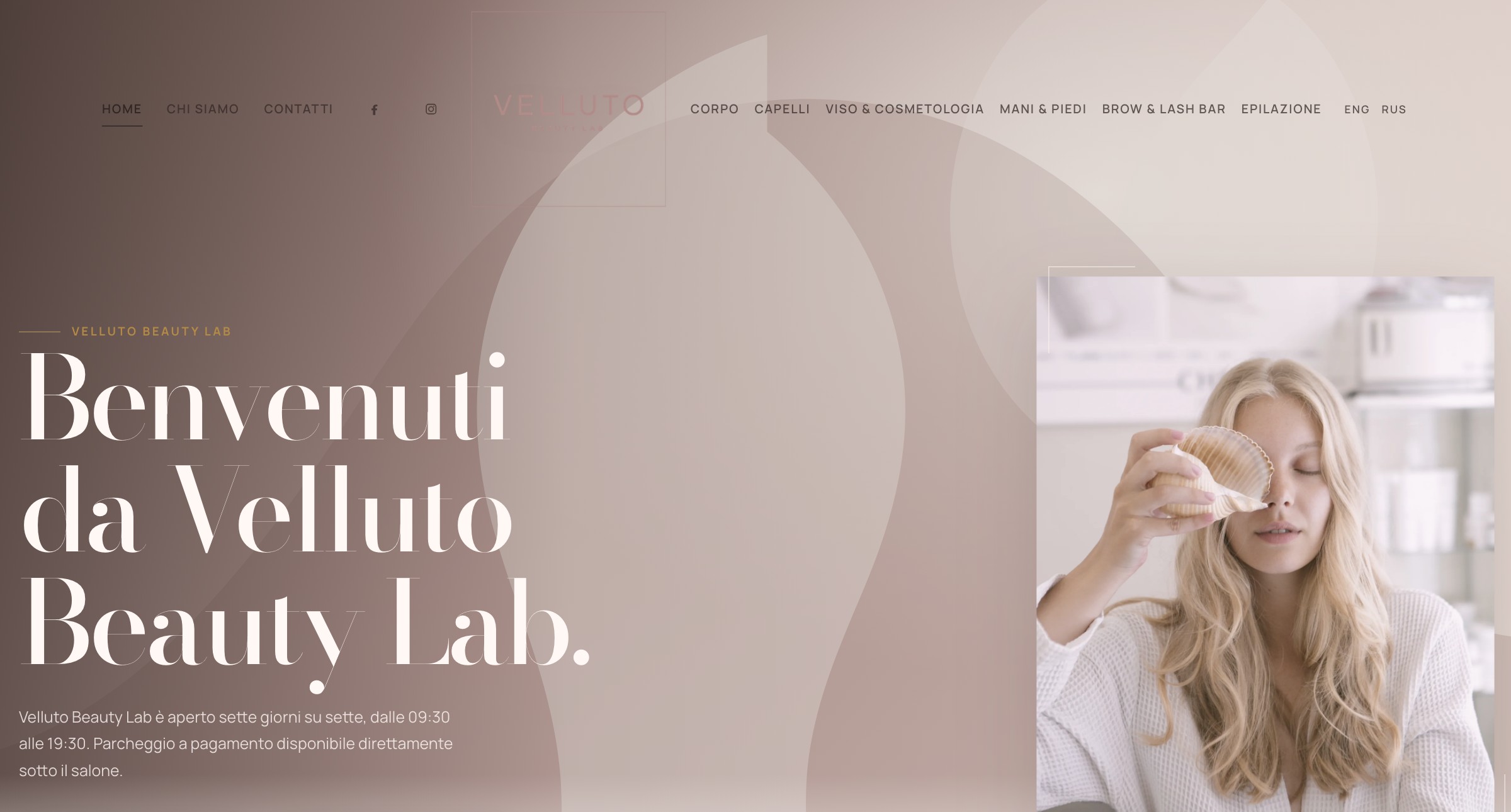 Homepage sito Velluto Beauty Lab